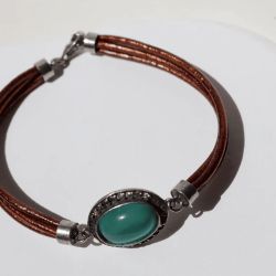 WB563X Pulsera Plata de Palo cuero de mujer modelo Meikai con piedra azul y circonitas blancas