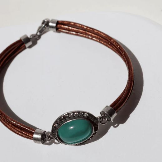 WB563X Pulsera Plata de Palo cuero de mujer modelo Meikai con piedra azul y circonitas blancas