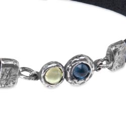 WB539X Pulsera PLATA DE PALO de cuero mujer Shinkai centro de plata 925 con aguamarina y olivina