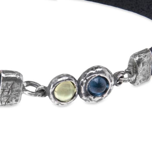 WB539X Pulsera PLATA DE PALO de cuero mujer Shinkai centro de plata 925 con aguamarina y olivina