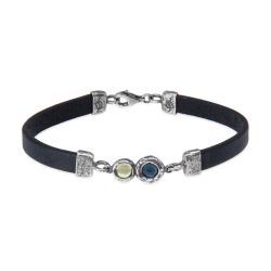 WB539X Pulsera PLATA DE PALO de cuero mujer Shinkai centro de plata 925 con aguamarina y olivina