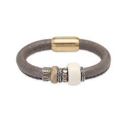 WB659X Pulsera Plata de Palo moderna de Cuero Mujer Siargao