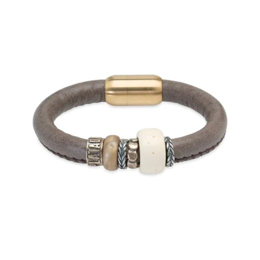 WB659X Pulsera Plata de Palo moderna de Cuero Mujer Siargao