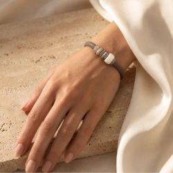 WB659X Pulsera Plata de Palo moderna de Cuero Mujer Siargao