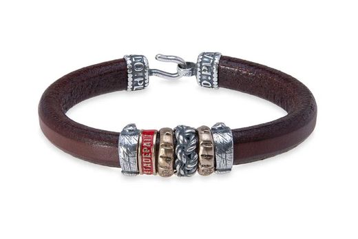 MB219X Pulsera PLATA DE PALO de cuero marrón, plata de ley 925 y bronce colección Calindra