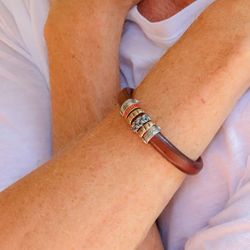 MB219X Pulsera PLATA DE PALO de cuero marrón, plata de ley 925 y bronce colección Calindra