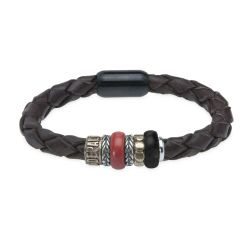 MB322X Pulsera Plata de Palo de Cuero trenzado Hombre Dinagat