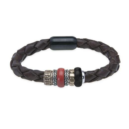 MB322X Pulsera Plata de Palo de Cuero trenzado Hombre Dinagat