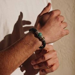MB324X Pulsera PLATA DE PALO de Cuero trenzado Hombre Marinduque