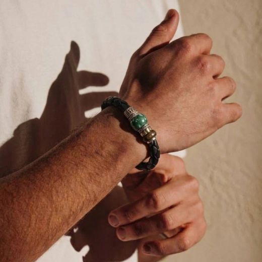 MB324X Pulsera PLATA DE PALO de Cuero trenzado Hombre Marinduque