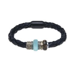 MB325X Pulsera Plata de Palo de Cuero trenzado Hombre Samal