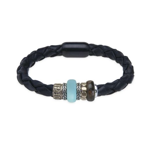 MB325X Pulsera Plata de Palo de Cuero trenzado Hombre Samal