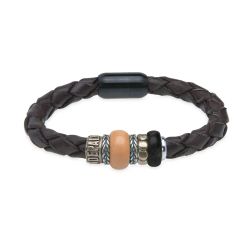 MB323X Pulsera PLATA DE PALO de Cuero trenzado Hombre Sibuyan