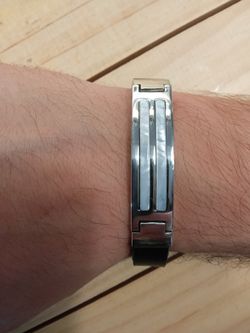 25-55 Pulsera de hombre de plata en piel natural y nácar