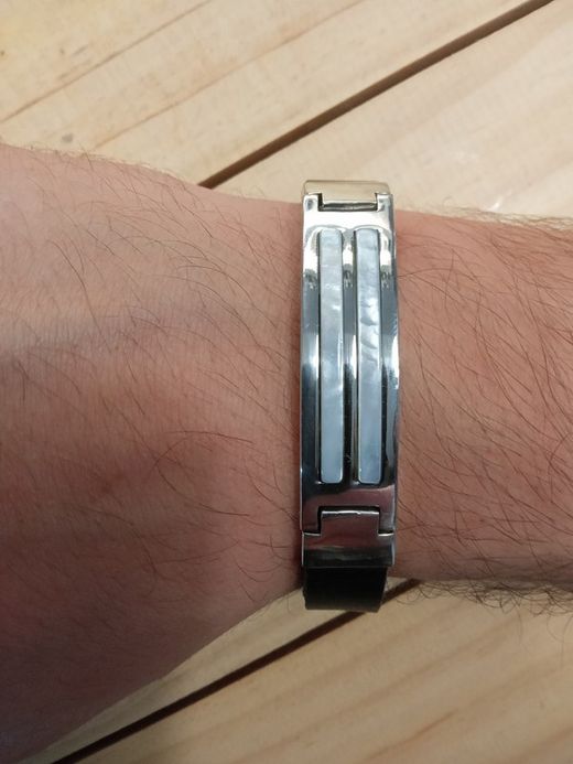 25-55 Pulsera de hombre de plata en piel natural y nácar