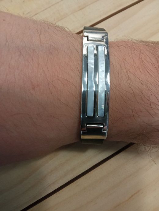 25-55 Pulsera de hombre de plata en piel natural y nácar