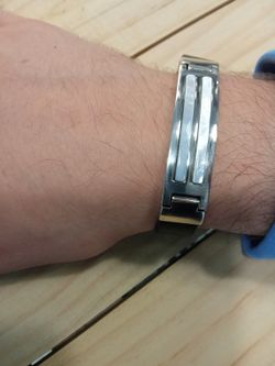 25-55 Pulsera de hombre de plata en piel natural y nácar