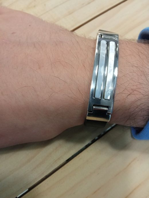 25-55 Pulsera de hombre de plata en piel natural y nácar