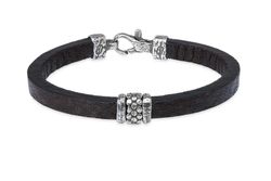 Pulsera Ema WB516X Plata de Palo de cuero y plata de ley elegante y minimalista