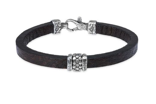 Pulsera Ema WB516X Plata de Palo de cuero y plata de ley elegante y minimalista