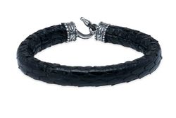 Pulsera Giolina WB518X de Plata de Palo hombre en cuero negro y cierre de plata de ley en forma de serpiente