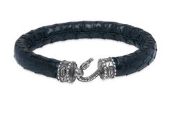 Pulsera Giolina WB518X de Plata de Palo hombre en cuero negro y cierre de plata de ley en forma de serpiente
