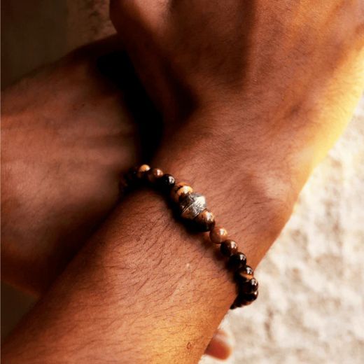 Pulsera PLATA DE PALO hombre bolas de ojo de tigre modelo Luján belleza natural