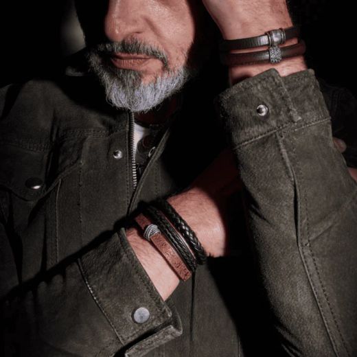 MB252X Pulsera lanzada Plata de Palo hombre colección Kanshō de cuerro marrón y centro en plata de ley