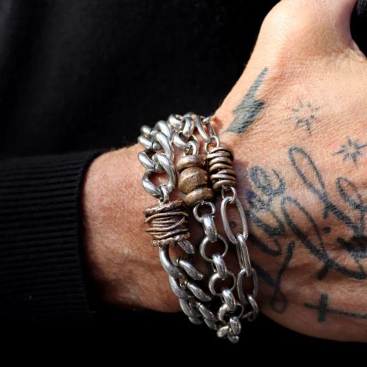 WB286X Pulsera Plata de Palo Hombre Yuba de Plata 925 y bronce