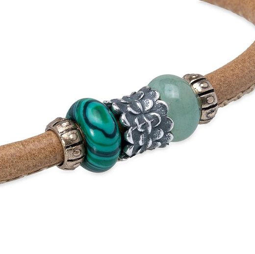 Pulsera Ines WB480X PLATA DE PALO de mujer en cuero marrón mostaza, plata y bronce