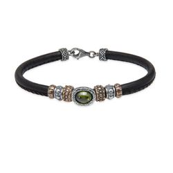 Pulsera Juana WB488X Pulsera PLATA DE PALO de mujer adornada con piedra oval olivina, plata de ley y cuero