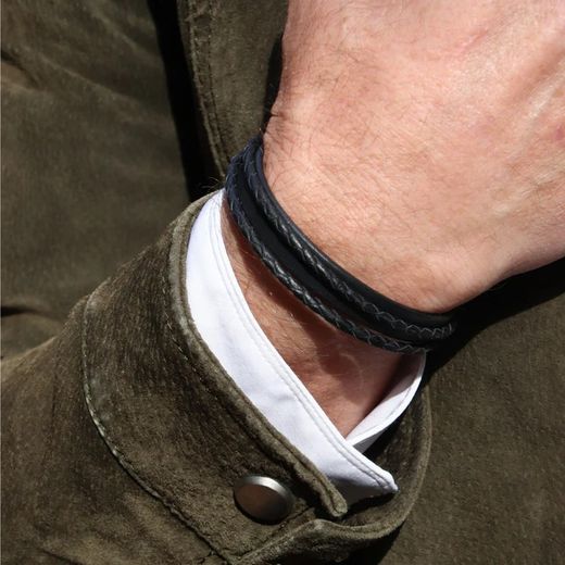 Pulsera Lyon MB250X Plata de Palo de hombre de cuero artesanal