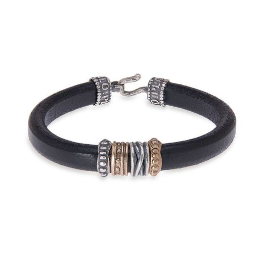 MB146X Pulsera PLATA DE PALO hombre de plata y cuero