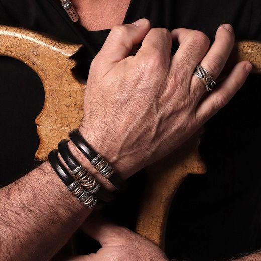 MB146X Pulsera PLATA DE PALO hombre de plata y cuero