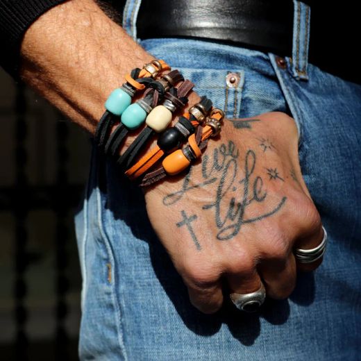 BB095X Pulsera Plata de Palo de hombre Miksa con Plata 925, cuero y bronce