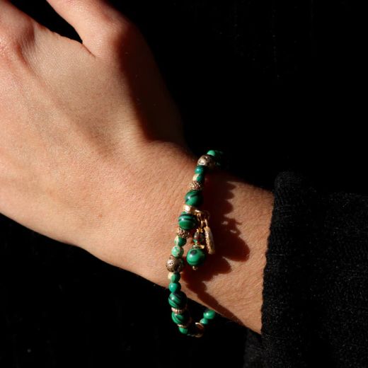 WB583X Pulsera PLATA DE PALO mujer Argan de Malaquita y Bronce