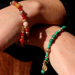 WB583X Pulsera PLATA DE PALO mujer Argan de Malaquita y Bronce