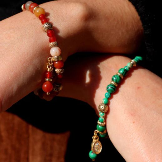 WB583X Pulsera PLATA DE PALO mujer Argan de Malaquita y Bronce