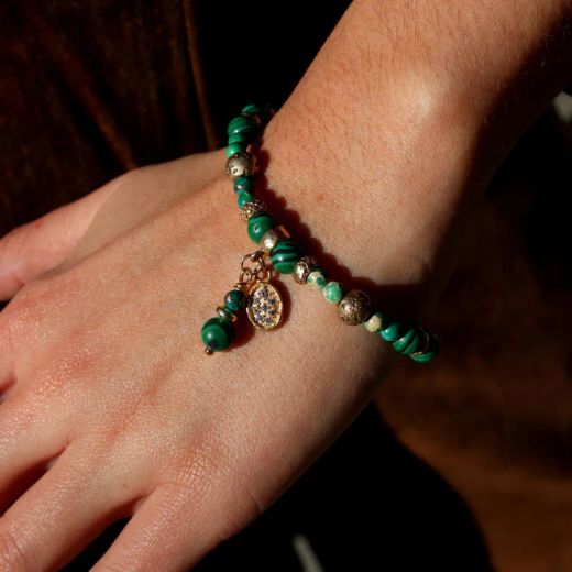 WB583X Pulsera PLATA DE PALO mujer Argan de Malaquita y Bronce