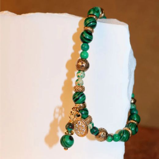 WB583X Pulsera PLATA DE PALO mujer Argan de Malaquita y Bronce