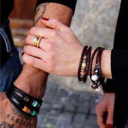 WB590X Pulsera Plata de Palo Mujer Dalia con Plata 925, cuero y perlas de agua dulce