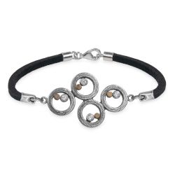 WB542X Pulsera Plata de Palo mujer de cuero colección Enso con círculos de plata 925 puntos de bronce y circonitas