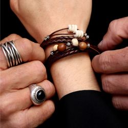 WB589X Pulsera PLATA DE PALO mujer modelo Henna con Plata 925, cuero y perlas de agua dulce