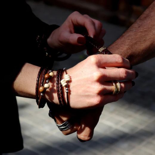 WB589X Pulsera PLATA DE PALO mujer modelo Henna con Plata 925, cuero y perlas de agua dulce