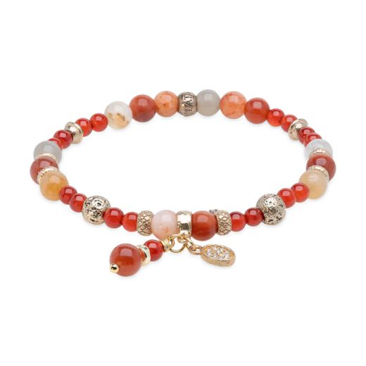 WB582X Pulsera Plata de Palo de Mujer Henna de Cornalina y Bronce