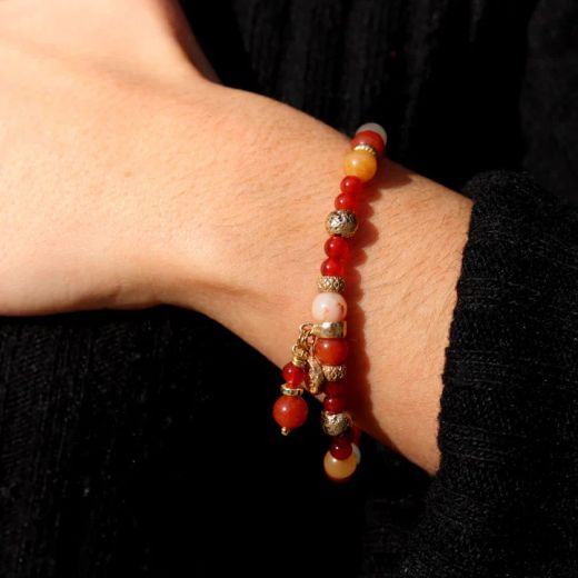 WB582X Pulsera Plata de Palo de Mujer Henna de Cornalina y Bronce