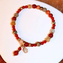 WB582X Pulsera Plata de Palo de Mujer Henna de Cornalina y Bronce