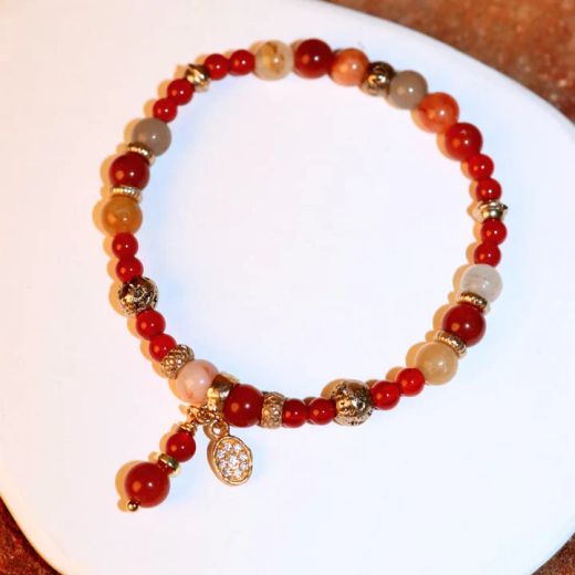WB582X Pulsera Plata de Palo de Mujer Henna de Cornalina y Bronce
