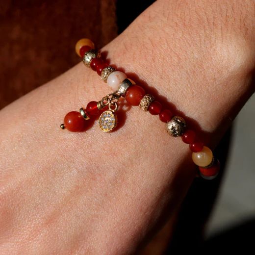 WB582X Pulsera Plata de Palo de Mujer Henna de Cornalina y Bronce