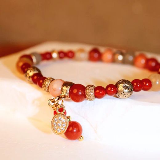WB582X Pulsera Plata de Palo de Mujer Henna de Cornalina y Bronce